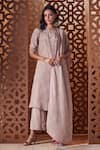 Buy_Charkhee_Beige Kurta And Palazzo Crepe Printed Stud Mandarin Collar Geometric Set _at_Aza_Fashions