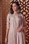 Buy_Charkhee_Beige Kurta And Palazzo Crepe Printed Stud Mandarin Collar Geometric Set _Online_at_Aza_Fashions