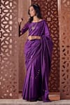 Charkhee_Purple Chanderi Embellished Brass Rings Round Saree With Blouse _Online_at_Aza_Fashions