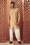 Buy_Charkhee_Beige Kurta Chanderi Embroidered Stud Pathani Set _at_Aza_Fashions