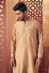 Charkhee_Beige Kurta Chanderi Embroidered Stud Pathani Set _Online_at_Aza_Fashions