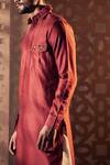 Buy_Charkhee_Brown Kurta Chanderi Embroidered Stud Pathani Set_Online_at_Aza_Fashions