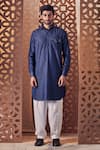 Buy Charkhee Blue Kurta Denim Embroidered Stud Pathani Set at Aza Fashions Buy_Charkhee_Blue Kurta Denim Embroidered Stud Pathani Set_at_Aza_Fashions