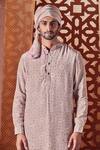 Shop_Charkhee_Grey Kurta Crepe, Lining Cotton, Pant Poplin Geometric Print Set _at_Aza_Fashions