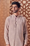 Charkhee_Grey Kurta Crepe, Lining Cotton, Pant Poplin Geometric Print Set _Online_at_Aza_Fashions