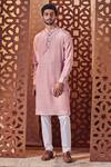Buy_Charkhee_Pink Kurta Crepe, Lining Cotton, Pant Poplin Geometric Print Set _at_Aza_Fashions