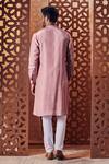Shop_Charkhee_Pink Kurta Crepe, Lining Cotton, Pant Poplin Geometric Print Set _at_Aza_Fashions