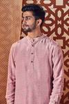 Charkhee_Pink Kurta Crepe, Lining Cotton, Pant Poplin Geometric Print Set _Online_at_Aza_Fashions