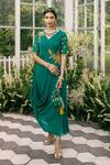 Adi By Aditya Khandelwl Green Organza, Georgette Floral, Sequin, Zari V Neck Embroidered Draped Tunic Online at Aza Fashions Adi By Aditya Khandelwl_Green Organza, Georgette Floral, Sequin, Zari V Neck Embroidered Draped Tunic _Online_at_Aza_Fashions