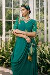 Shop Adi By Aditya Khandelwl Green Organza, Georgette Floral, Sequin, Zari V Neck Embroidered Draped Tunic Online at Aza Fashions Shop_Adi By Aditya Khandelwl_Green Organza, Georgette Floral, Sequin, Zari V Neck Embroidered Draped Tunic _Online_at_Aza_Fashions