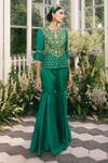 Shop_Adi By Aditya Khandelwl_Green Silk, Irish Satin Dori, Floral, Sequin, Zari Embroidered Jacket And Pant Set _Online_at_Aza_Fashions