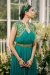 Adi By Aditya Khandelwl Green Silk, Georgette Sequin, Zari V Neck Embroidered Tunic And Palazzo Set at Aza Fashions Adi By Aditya Khandelwl_Green Silk, Georgette Sequin, Zari V Neck Embroidered Tunic And Palazzo Set _at_Aza_Fashions