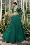 Adi By Aditya Khandelwl Green Georgette Dori, Floral, Sequin, Zari V Neck Draped Crop Top And Skirt Set Online at Aza Fashions Adi By Aditya Khandelwl_Green Georgette Dori, Floral, Sequin, Zari V Neck Draped Crop Top And Skirt Set_Online_at_Aza_Fashions