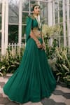 Shop Adi By Aditya Khandelwl Green Georgette Dori, Floral, Sequin, Zari V Neck Draped Crop Top And Skirt Set Online at Aza Fashions Shop_Adi By Aditya Khandelwl_Green Georgette Dori, Floral, Sequin, Zari V Neck Draped Crop Top And Skirt Set_Online_at_Aza_Fashions