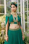 Adi By Aditya Khandelwl Green Georgette Dori, Floral, Sequin, Zari V Neck Draped Crop Top And Skirt Set at Aza Fashions Adi By Aditya Khandelwl_Green Georgette Dori, Floral, Sequin, Zari V Neck Draped Crop Top And Skirt Set_at_Aza_Fashions