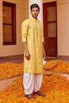 Twenty Nine_Yellow Dupion Silk Mirror Work Kurta _Online_at_Aza_Fashions