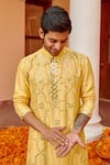 Shop_Twenty Nine_Yellow Dupion Silk Mirror Work Kurta _Online_at_Aza_Fashions