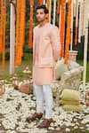 Twenty Nine_Peach Georgette Embroidered Mirror Work Front Open Jacket _Online_at_Aza_Fashions