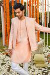 Buy_Twenty Nine_Peach Georgette Embroidered Mirror Work Front Open Jacket _Online_at_Aza_Fashions