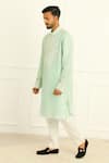 Twenty Nine_Green Dupion Silk Embroidered Mirror Work Short Kurta _Online_at_Aza_Fashions