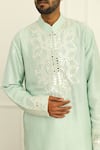 Buy_Twenty Nine_Green Dupion Silk Embroidered Mirror Work Short Kurta _Online_at_Aza_Fashions