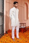 Twenty Nine_White Raw Silk Embroidered Mirror Work Short Kurta _Online_at_Aza_Fashions