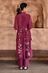 Shop_Taro_Wine Chanderi Silk, Slip Cotton Floral Print Mahagony Anarkali And Pant Set _at_Aza_Fashions