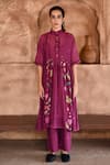 Taro_Wine Chanderi Silk, Slip Cotton Floral Print Mahagony Anarkali And Pant Set _Online_at_Aza_Fashions