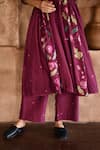 Buy_Taro_Wine Chanderi Silk, Slip Cotton Floral Print Mahagony Anarkali And Pant Set _Online_at_Aza_Fashions