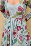 Shop_Taro_Blue Jacket Chanderi , Kurta Bamberg Floral Cloudy Bloom And Set _Online_at_Aza_Fashions