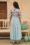 Shop_Taro_Blue Chanderi Silk Floral Print Chinese Collar Daisy Pleated Anarkali And Pant Set _at_Aza_Fashions