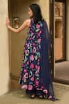 Shop_Taro_Blue Dupatta Chiffon, Mulmul Floral Print Boat Neck Berry Bloom Anarkali Set _at_Aza_Fashions