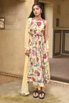 Buy_Taro_Yellow Dupatta Chiffon, Mulmul Floral Print Boat Neck Canary Anarkali Set _at_Aza_Fashions