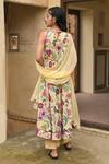 Shop_Taro_Yellow Dupatta Chiffon, Mulmul Floral Print Boat Neck Canary Anarkali Set _at_Aza_Fashions