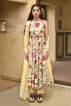 Buy_Taro_Yellow Dupatta Chiffon, Mulmul Floral Print Boat Neck Canary Anarkali Set _Online_at_Aza_Fashions
