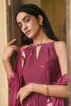 Taro_Wine Dupatta Chiffon, Mulmul Floral Print Keyhole Hibiscus Bloom Anarkali Set _at_Aza_Fashions