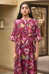 Buy_Taro_Wine Chanderi Silk Printed And Hand Work Auburn Kaftan Tunic & Pant Set  _Online_at_Aza_Fashions