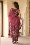 Shop_Taro_Wine Chanderi Silk, Dupatta Chiffon Floral Print V Shiraz Flower Kurta Set _at_Aza_Fashions