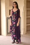 Buy_Taro_Purple Chanderi Silk, Dupatta Chiffon Floral Print Raisin Love Kurta Set _at_Aza_Fashions
