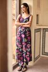Taro_Purple Chanderi Silk, Dupatta Chiffon Floral Print Raisin Love Kurta Set _Online_at_Aza_Fashions