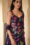 Taro_Purple Chanderi Silk, Dupatta Chiffon Floral Print Raisin Love Kurta Set _at_Aza_Fashions