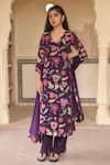 Buy_Taro_Purple Chanderi Silk Printed And Hand Work Floral & Orchid Kurta Set _at_Aza_Fashions