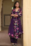 Taro_Purple Chanderi Silk Printed And Hand Work Floral & Orchid Kurta Set _Online_at_Aza_Fashions