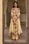 Buy_Taro_Yellow Chanderi Silk Printed And Hand Work Floral & Sequin Corn Kurta Set _Online_at_Aza_Fashions