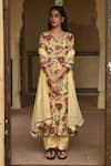 Shop_Taro_Yellow Chanderi Silk Printed And Hand Work Floral & Sequin Corn Kurta Set _Online_at_Aza_Fashions