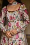 Taro_Grey Chanderi Silk, Dupatta Chiffon Bead Work, Blooming Garden Anarkali Set _at_Aza_Fashions