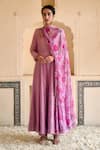 Buy_Taro_Purple Chiffon Chanderi Silk Embroidered Anarkali Set_at_Aza_Fashions
