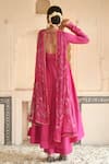 Shop_Taro_Fuchsia Chanderi Silk, Dupatta Chiffon Cutdana And Embroidered Anarkali Set _at_Aza_Fashions