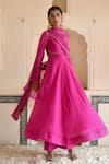 Taro_Fuchsia Chanderi Silk, Dupatta Chiffon Cutdana And Embroidered Anarkali Set _Online_at_Aza_Fashions