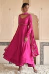 Buy_Taro_Fuchsia Chanderi Silk, Dupatta Chiffon Cutdana And Embroidered Anarkali Set _Online_at_Aza_Fashions